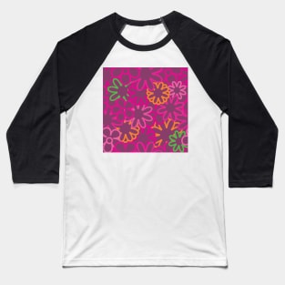 Hippie Floral Purple Bright Colors Overlap Seamless Pattern Version 4 Baseball T-Shirt